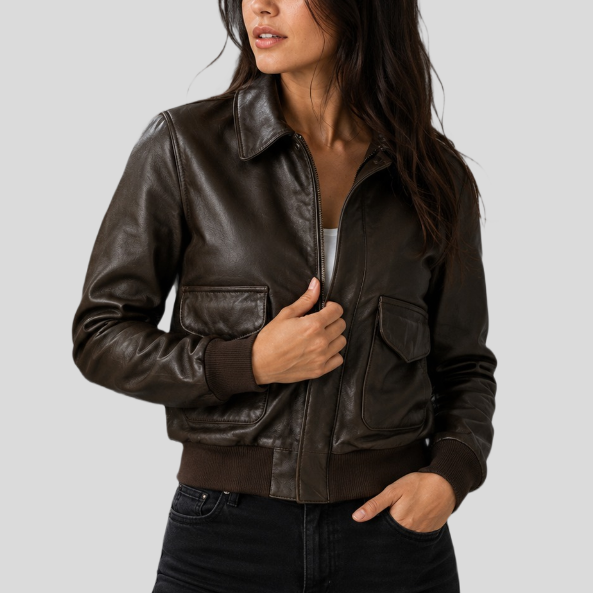 Women's Vintage Sheepskin Leather Bomber Jacket