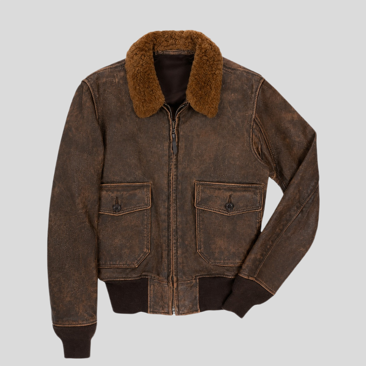Men's Avenger Distressed Sheepskin Leather Flight Bomber Jacket