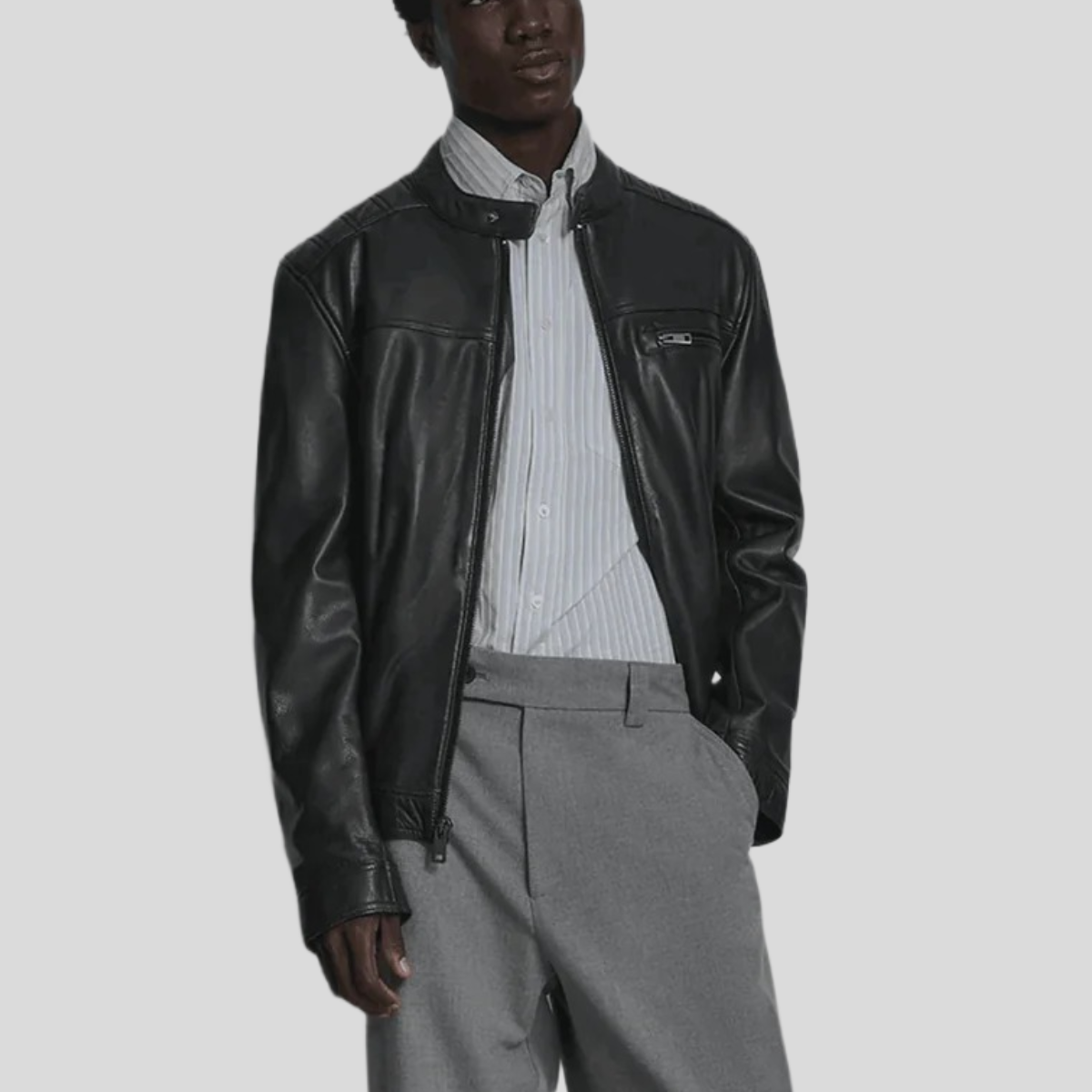 Men's Quilted Leather Racer Jacket