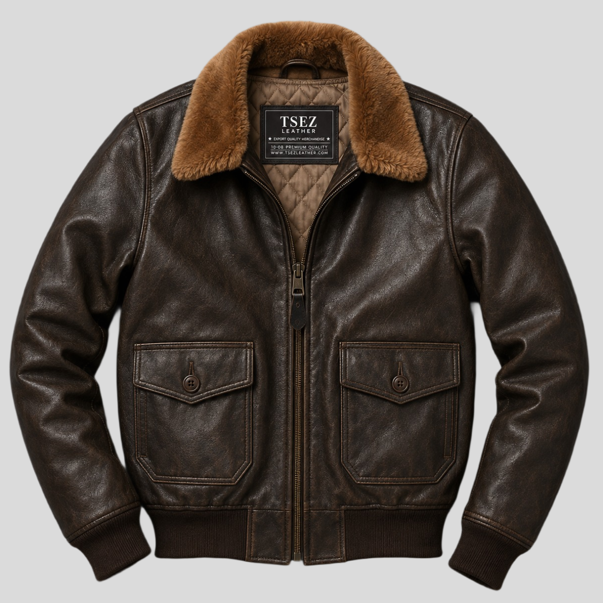 Women's Vintage Sheepskin Leather Bomber Jacket with Fur Collar