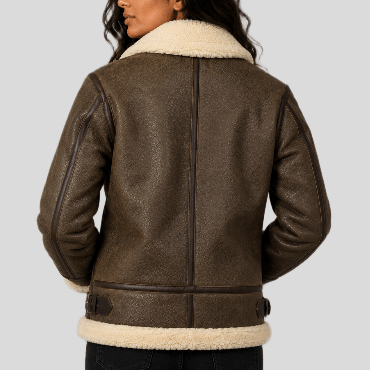 Women's Shearling Leather Bomber Jacket with Removable Fur Hood