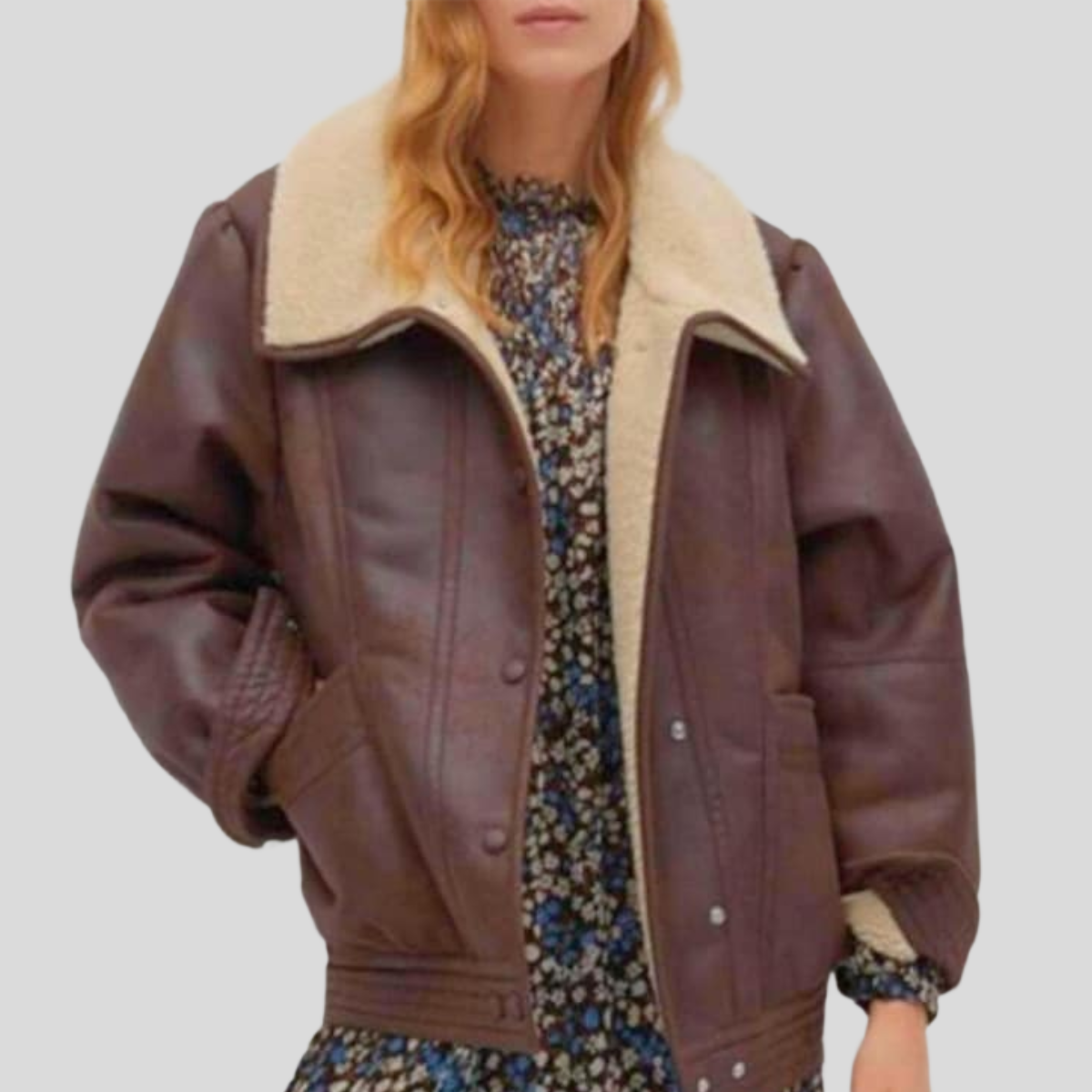 Women's Retro Brown Shearling Leather Flight Jacket - Brown
