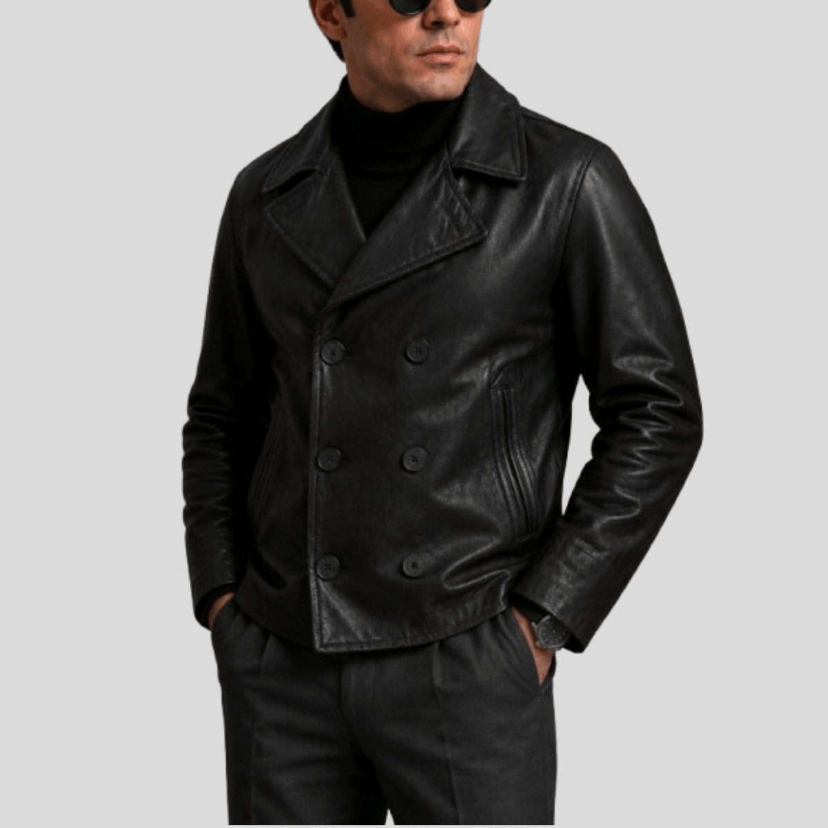 Men's Naval sheepskin Leather Peacoat Jacket