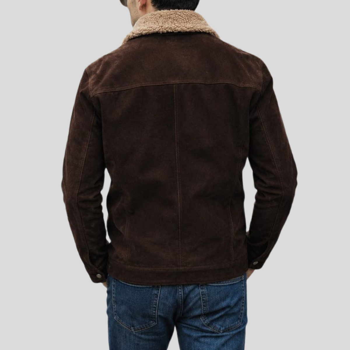 Men's Brown Sheepskin Suede Bomber Jacket with Sherpa Collar