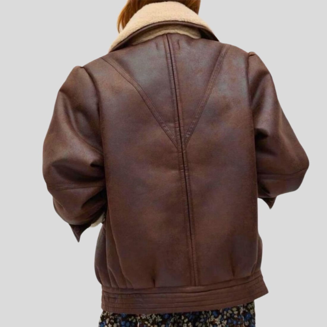 Women's Retro Brown Shearling Leather Flight Jacket - Brown