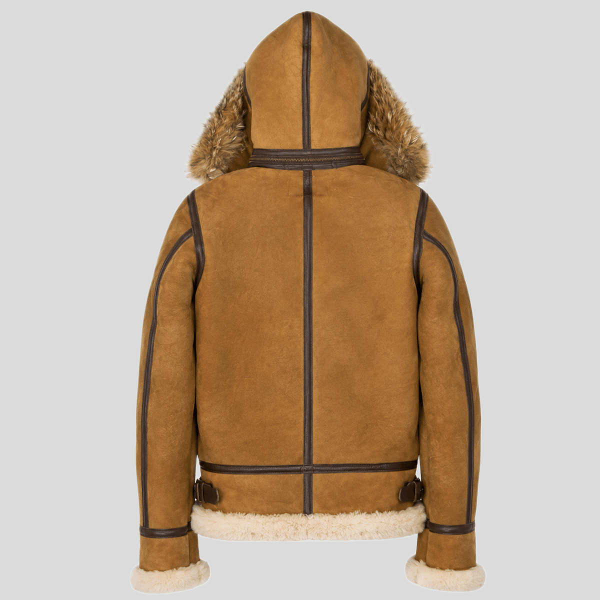 Women's Shearling Leather Bomber Jacket with Fur Hood