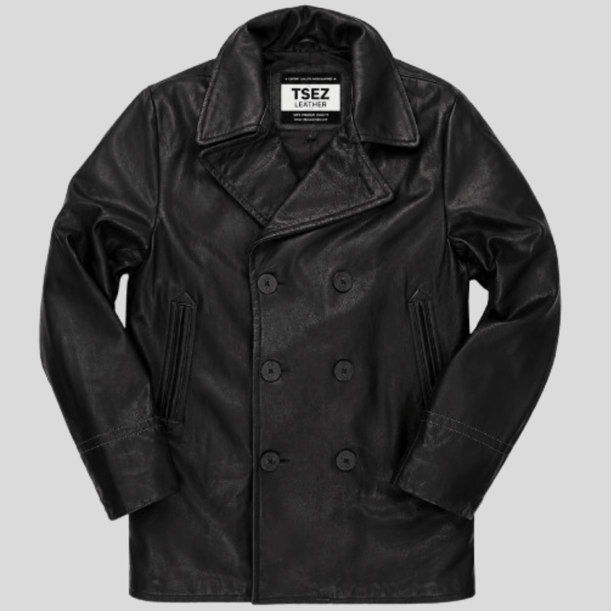 Men's Naval sheepskin Leather Peacoat Jacket