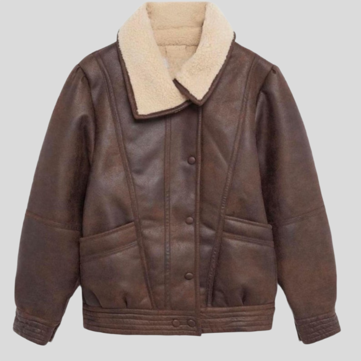 Women's Retro Brown Shearling Leather Flight Jacket