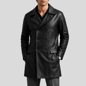 Men's Vintage Distressed Sheepskin Leather Naval Coat