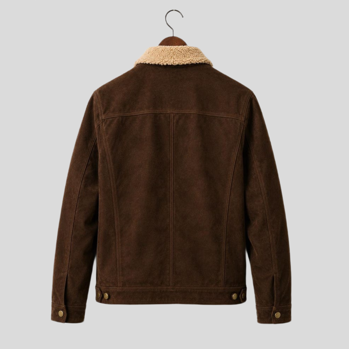 Men's Brown Sheepskin Suede Bomber Jacket with Sherpa Collar