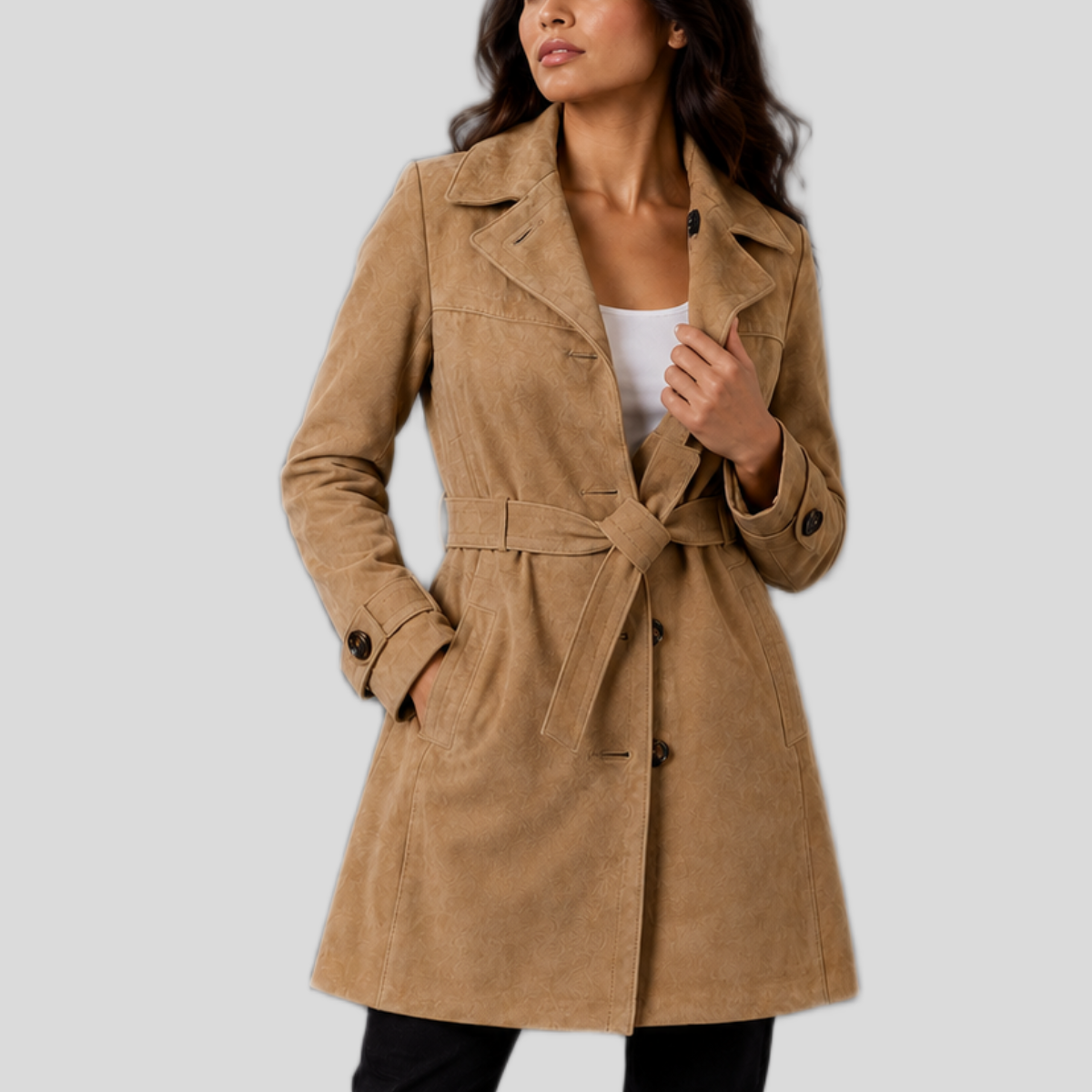 Women's Classic Sheepskin Leather Trench Coat