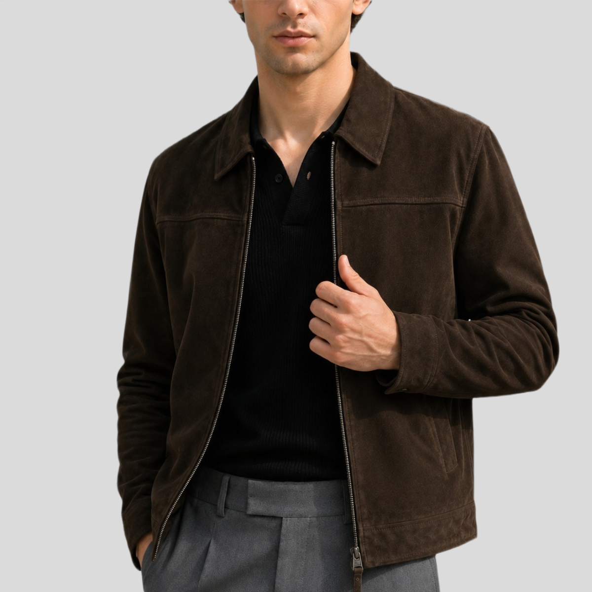 Men's Classic Cowhide Suede Zip Jacket
