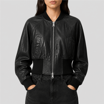Women’s Cropped Sheepskin Leather Bomber Jacket