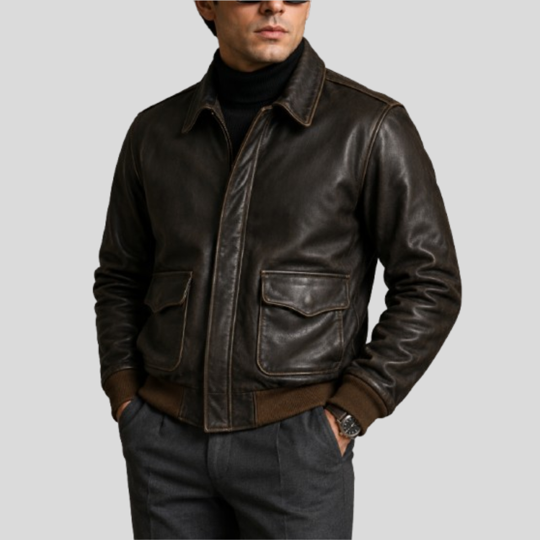 Men's Heritage Cowhide Leather Flight Jacket - Brown