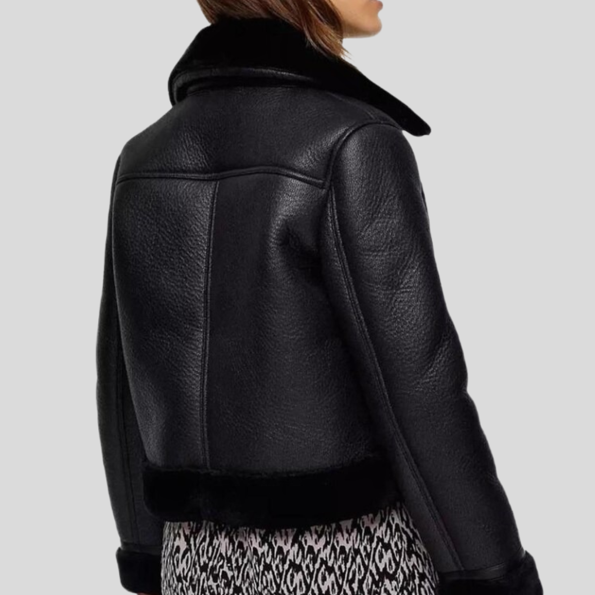 Women's Black B-3 Borg-Lined Faux Leather Pilot Jacket