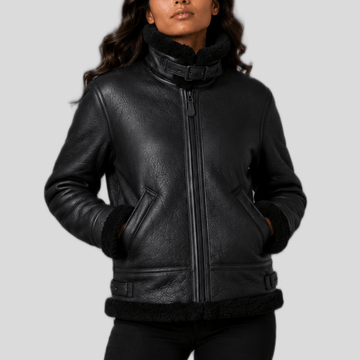 Women's Classic Shearling Leather Bomber Jacket