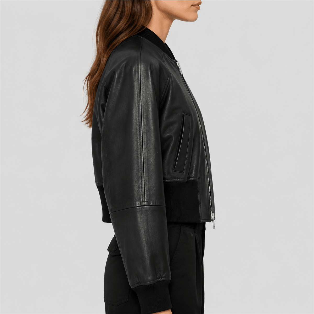 Women’s Cropped Sheepskin Leather Bomber Jacket