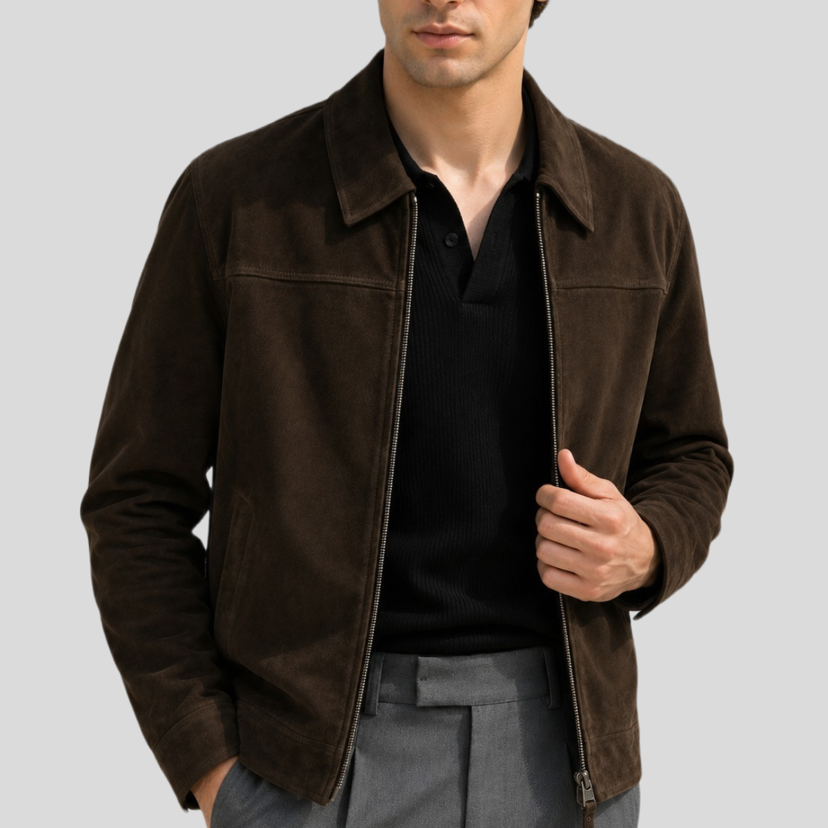 Men's Classic Cowhide Suede Zip Jacket