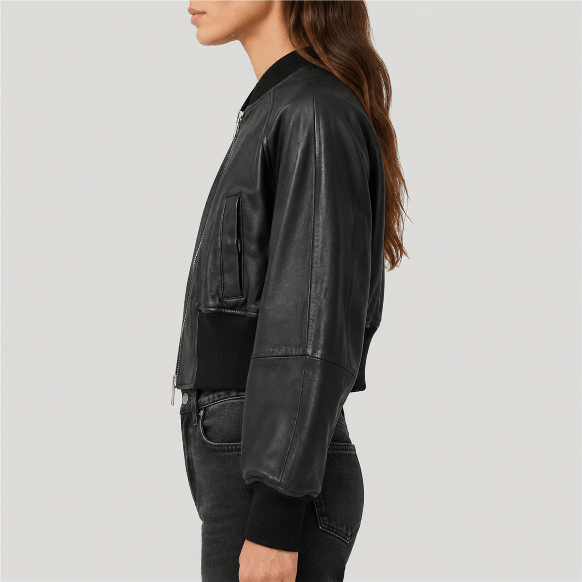 Women’s Cropped Sheepskin Leather Bomber Jacket