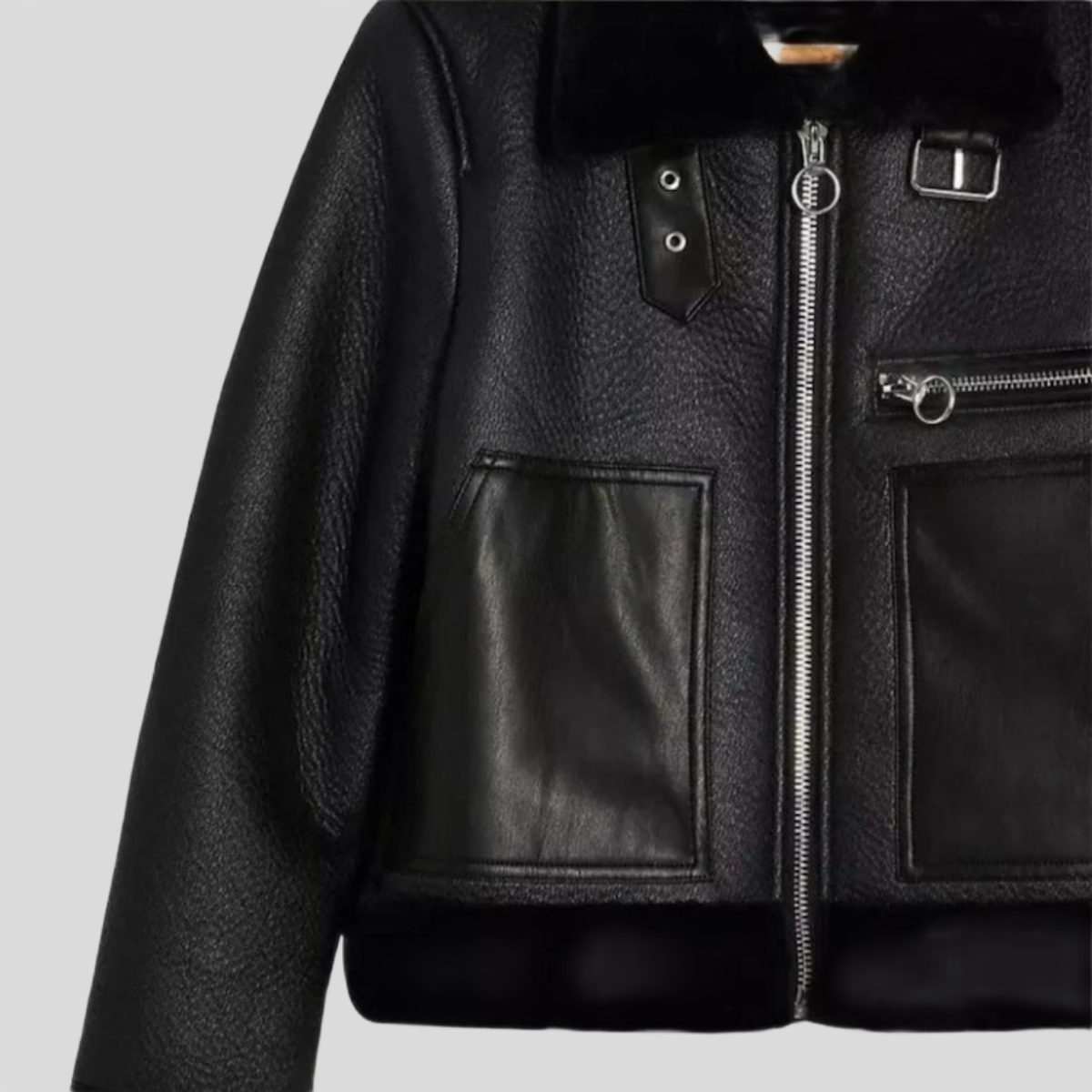 Women's Black B-3 Borg-Lined Faux Leather Pilot Jacket