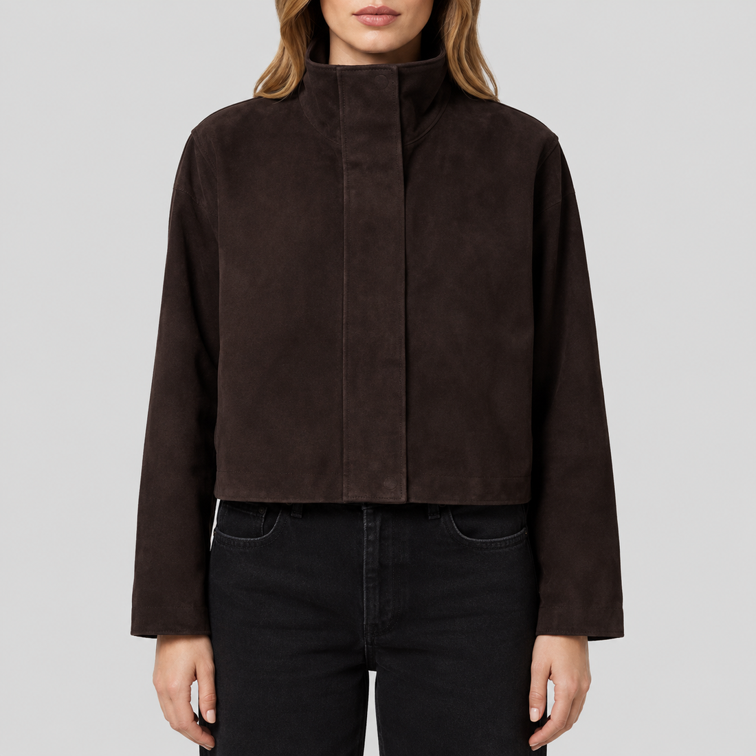 Women's 70s Americana Suede Funnel Neck Jacket - Brown