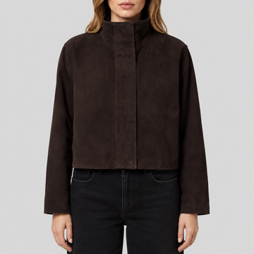 Women's 70s Americana Suede Funnel Neck Jacket - Brown