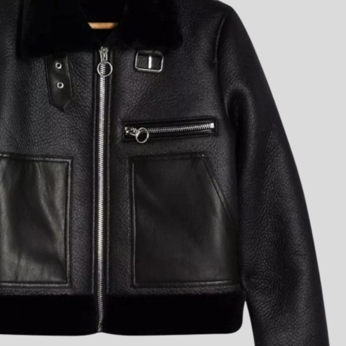 Women's Black B-3 Borg-Lined Faux Leather Pilot Jacket
