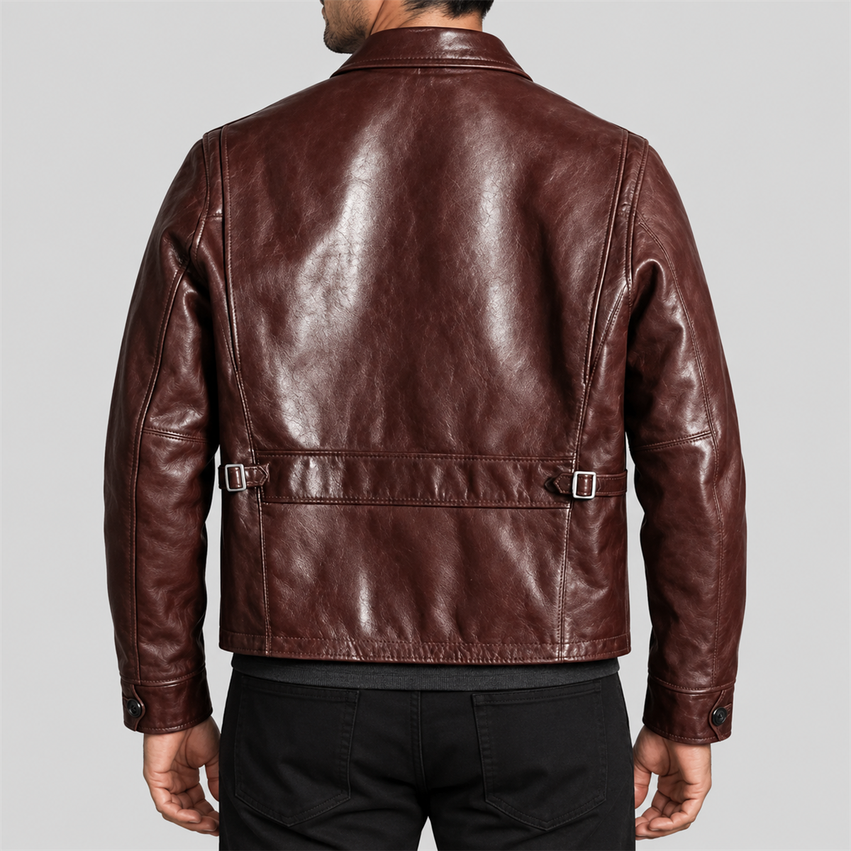Men's Vintage Burgundy Brown Zip-Front Leather Jacket
