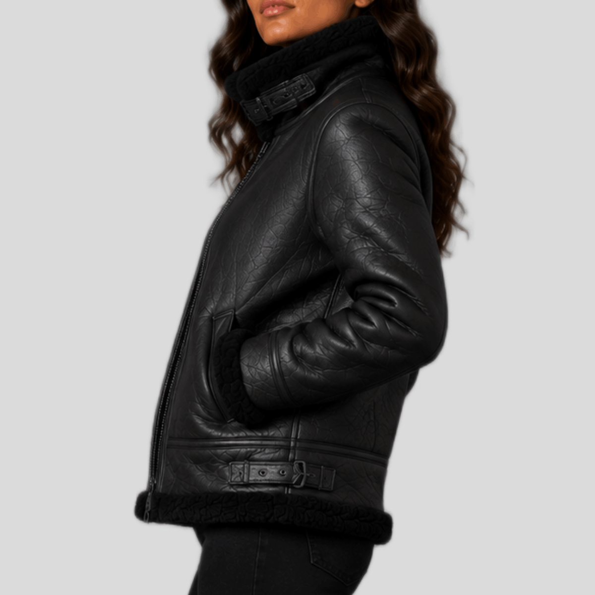 Women's Classic Shearling Leather Bomber Jacket