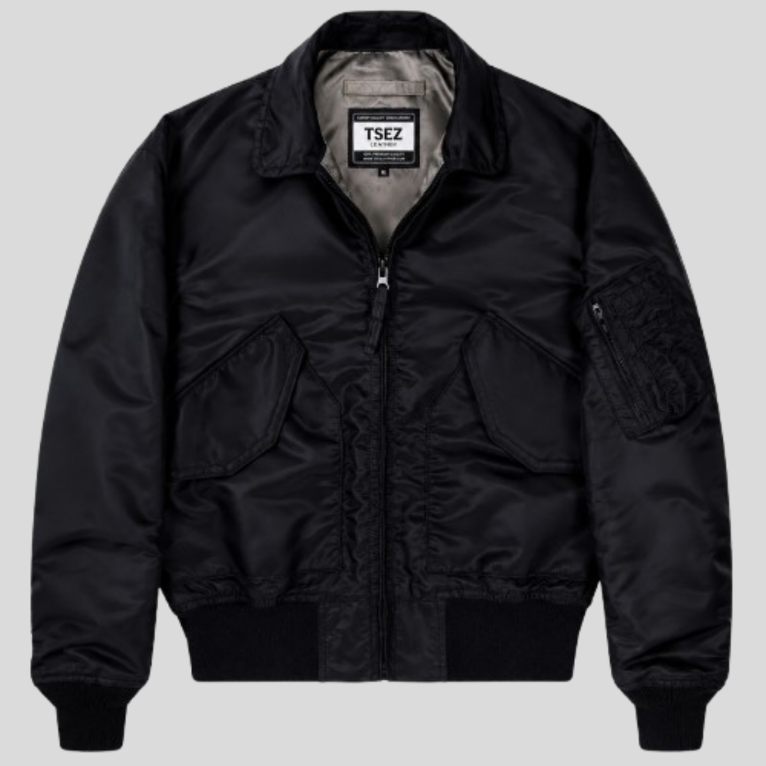 Men's Black Stealth CWU-36 Nylon Flight Bomber Jacket