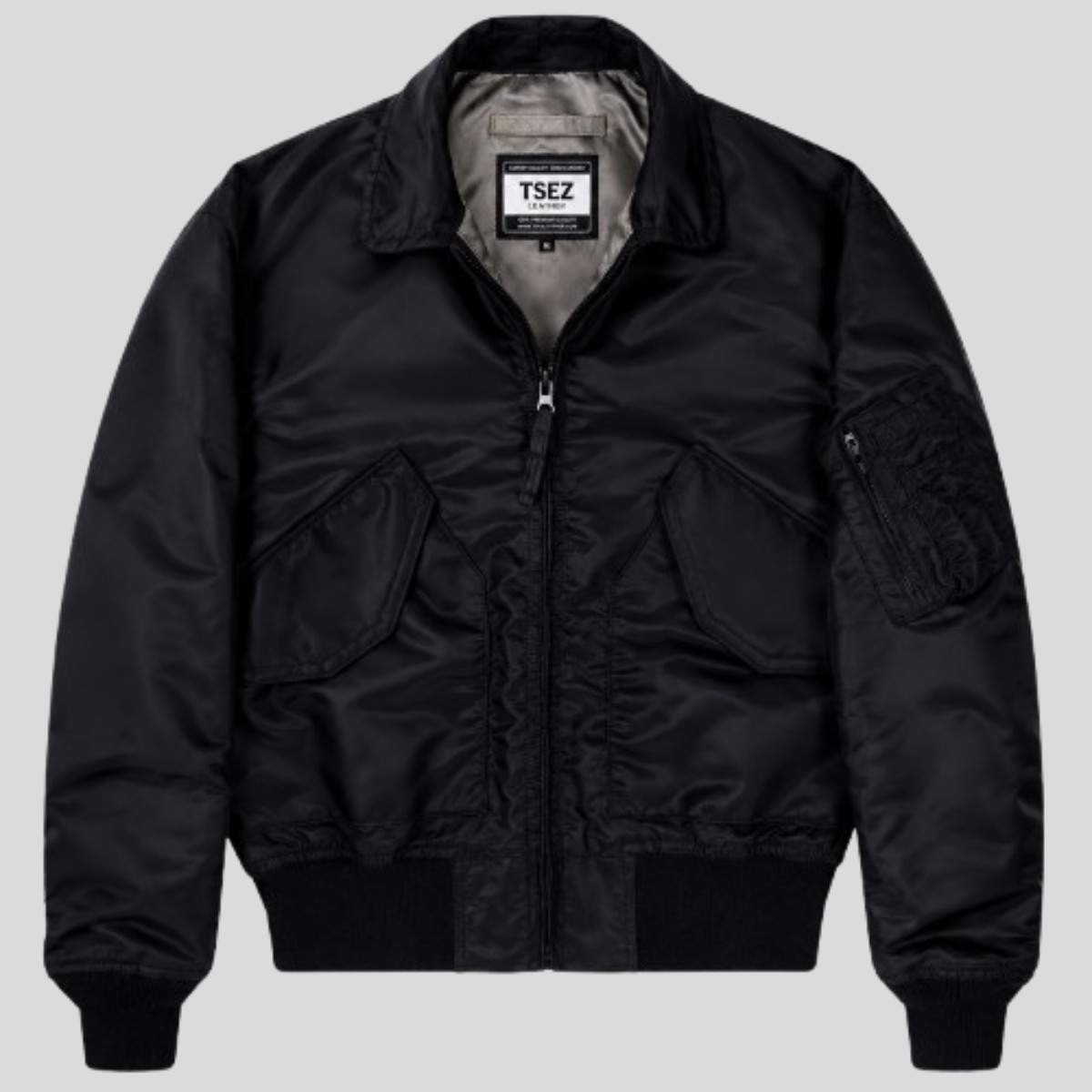 Men's Black Stealth CWU-36 Nylon Flight Bomber Jacket