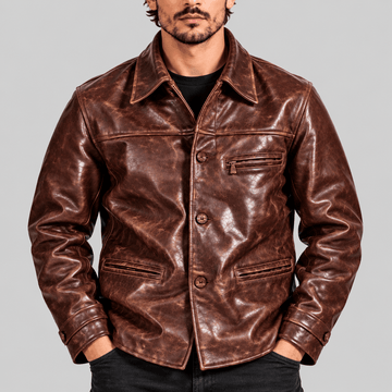 Men's Vintage 1930s Brakeman Distressed Brown Cowhide Leather Jacket