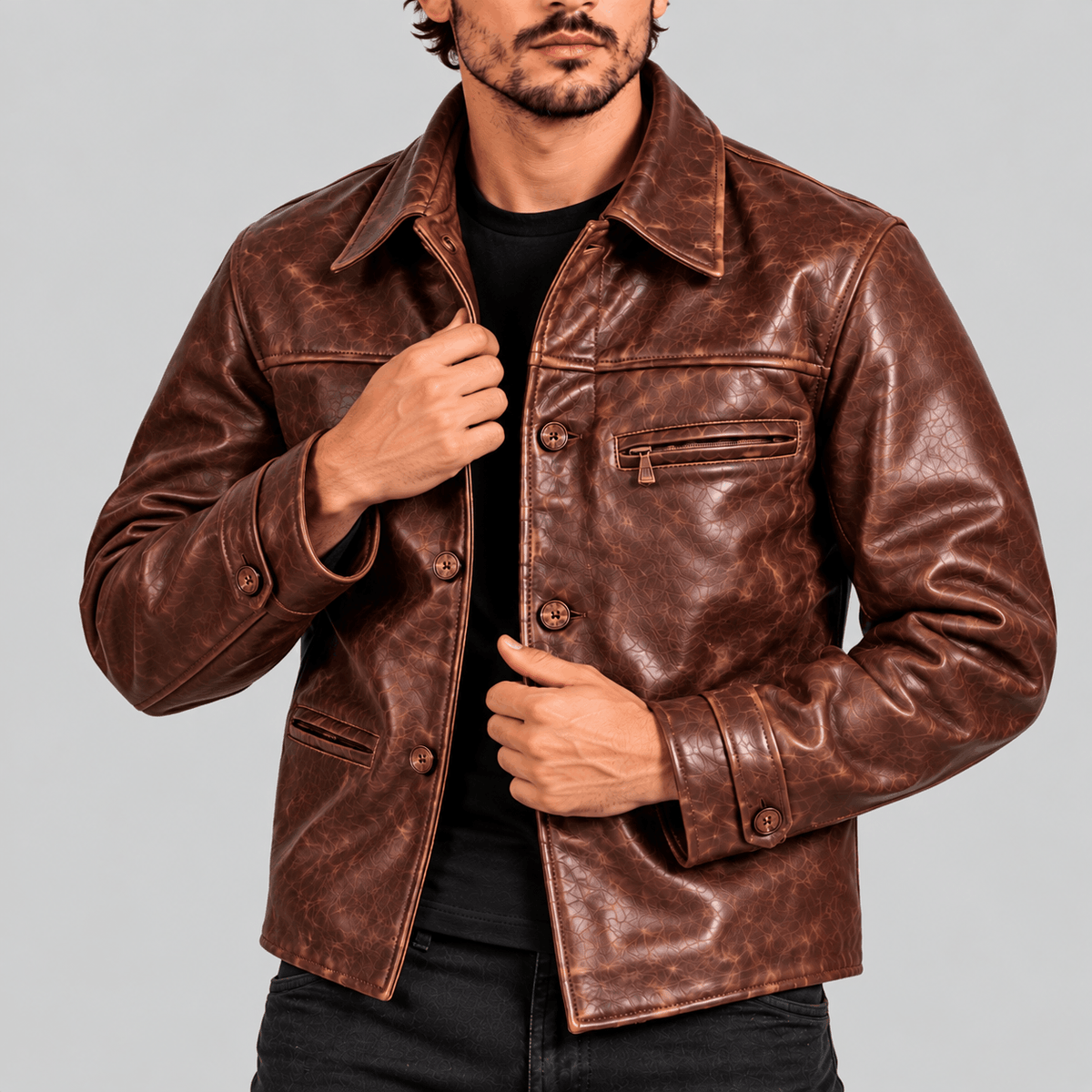 Men's Vintage 1930s Brakeman Distressed Brown Cowhide Leather Jacket