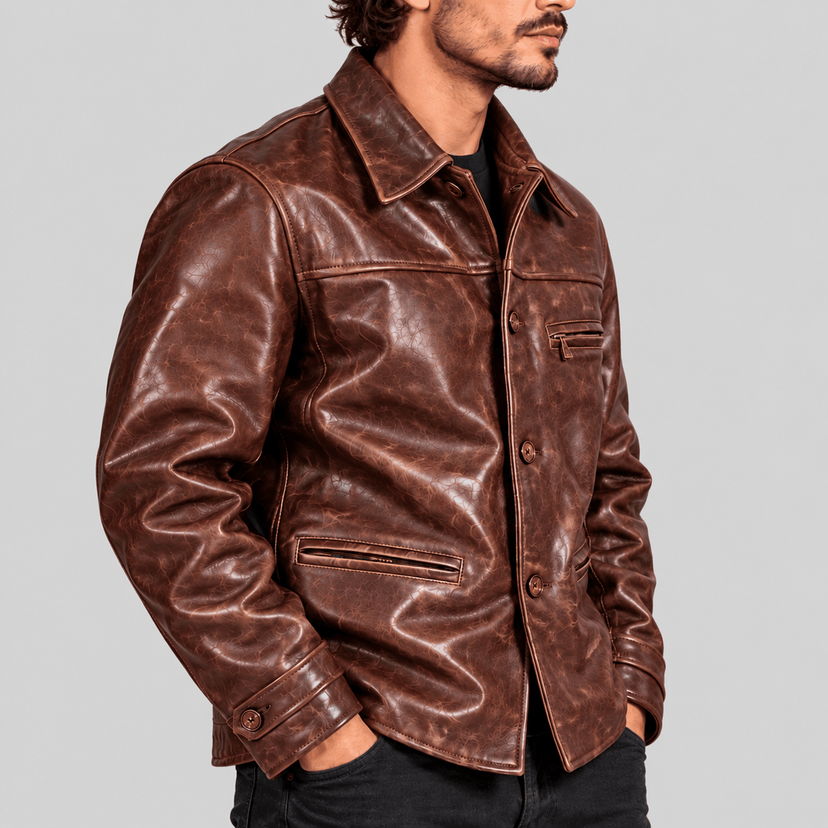 Men's Vintage 1930s Brakeman Distressed Brown Cowhide Leather Jacket