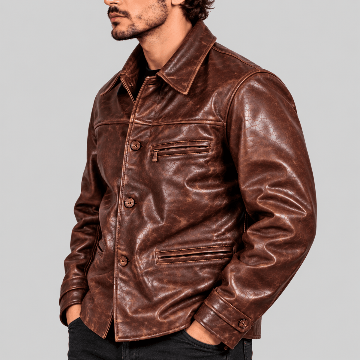 Men's Vintage 1930s Brakeman Distressed Brown Cowhide Leather Jacket