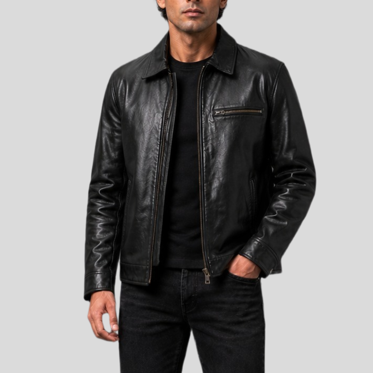 Men's Vintage Sheepskin Leather Motorcycle Jacket