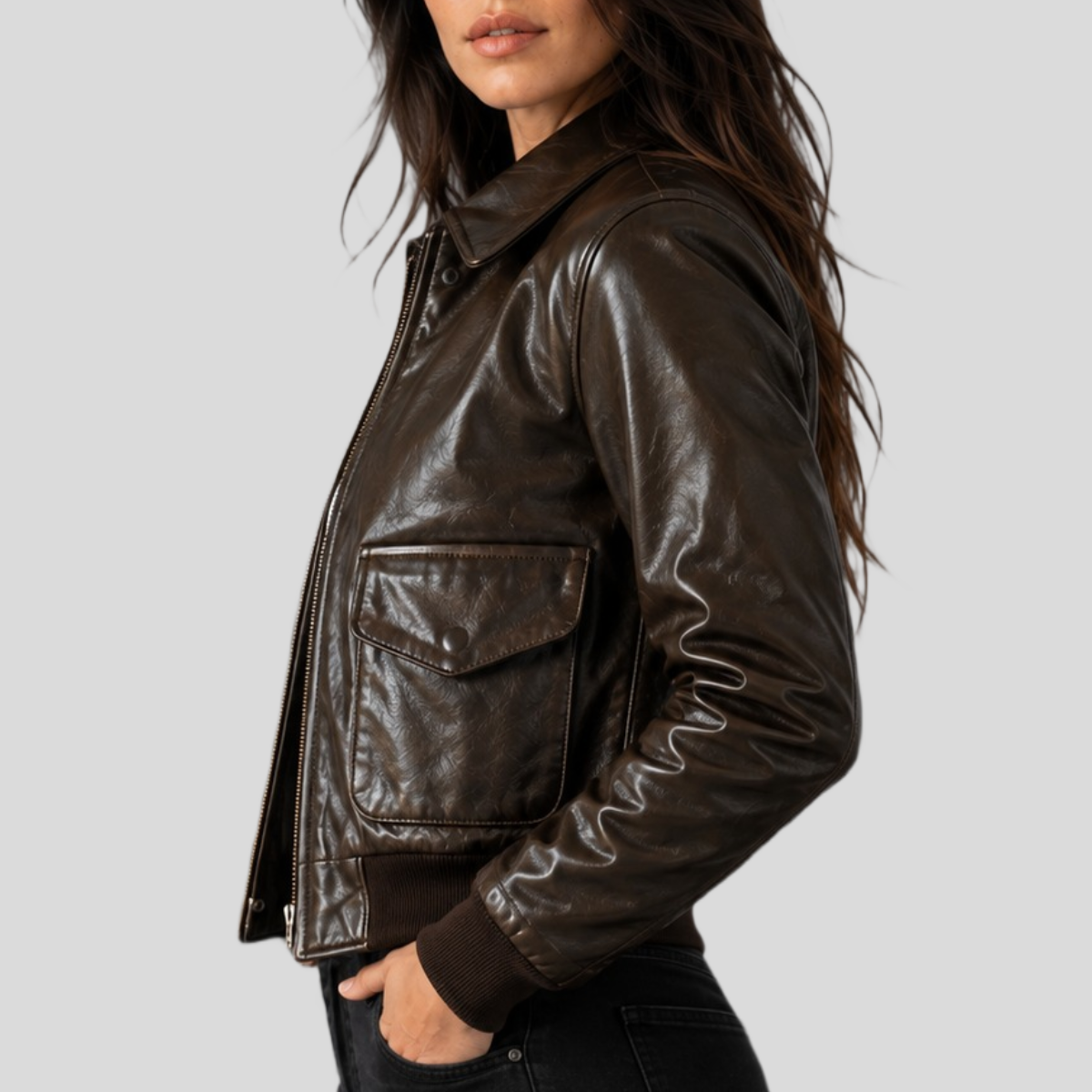 Women's Vintage Sheepskin Leather Bomber Jacket