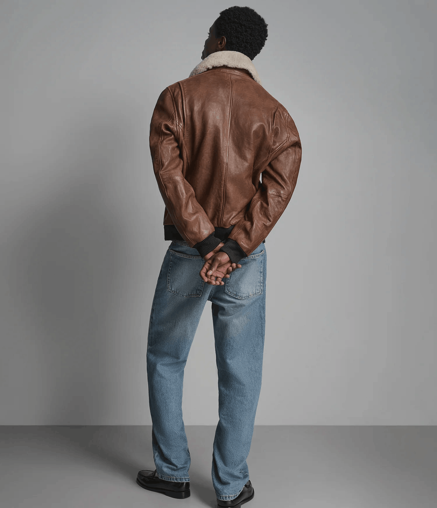 Men's Leather Bomber Jacket with Removable Shearling Collar