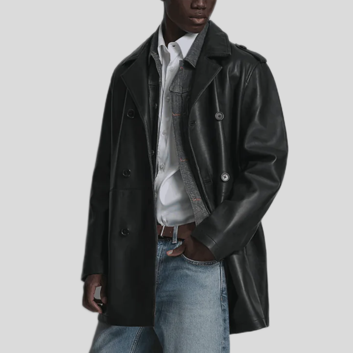 Men's Otto Leather Double-Breasted Short Car Coat