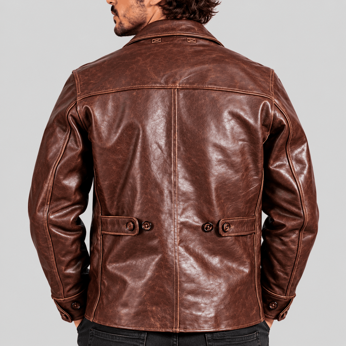 Men's Vintage 1930s Brakeman Distressed Brown Cowhide Leather Jacket