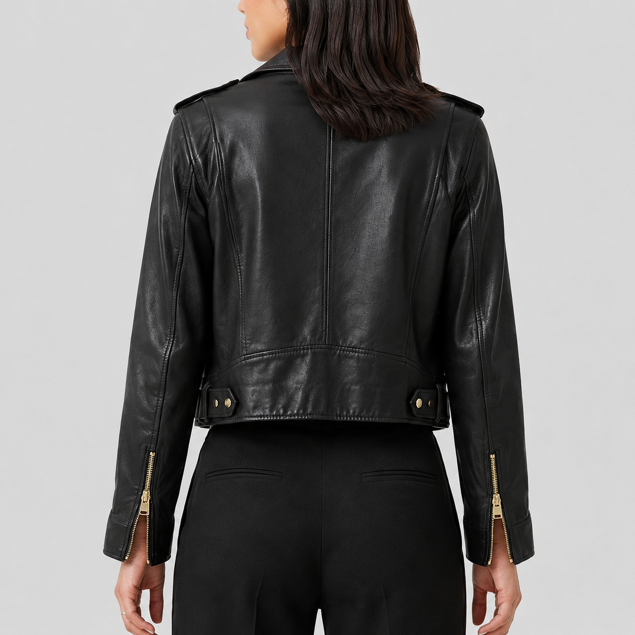 Women's Black Sheepskin Leather Belted Moto Jacket