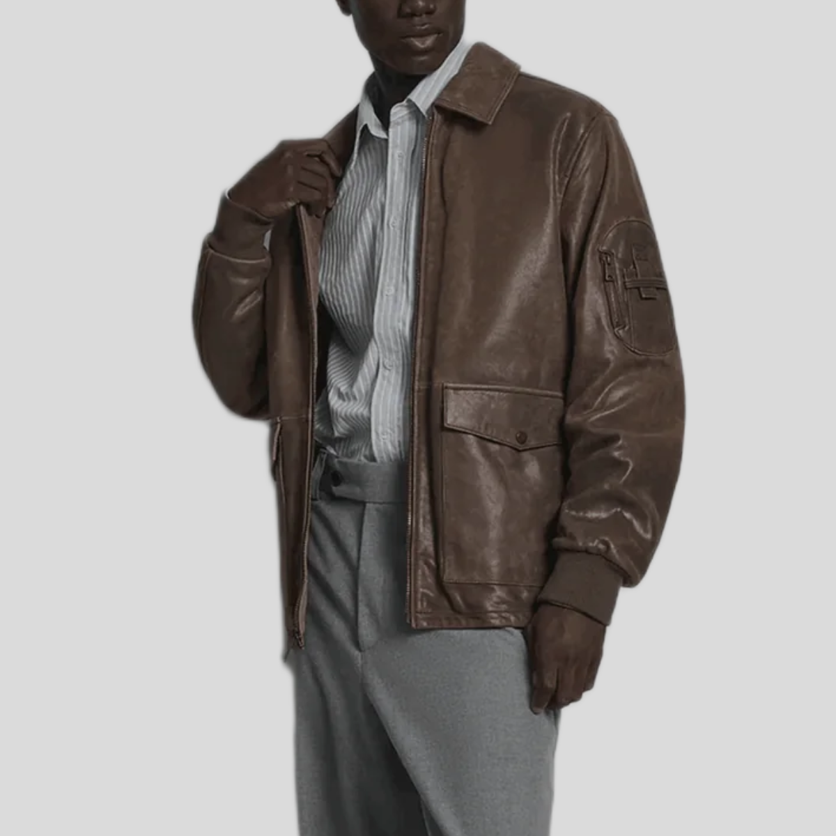 Men's Damian Vintage Leather Bomber Jacket - Brown
