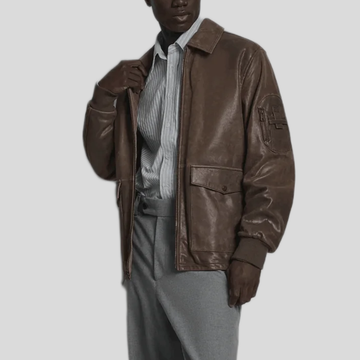 Men's Damian Vintage Leather Bomber Jacket - Brown