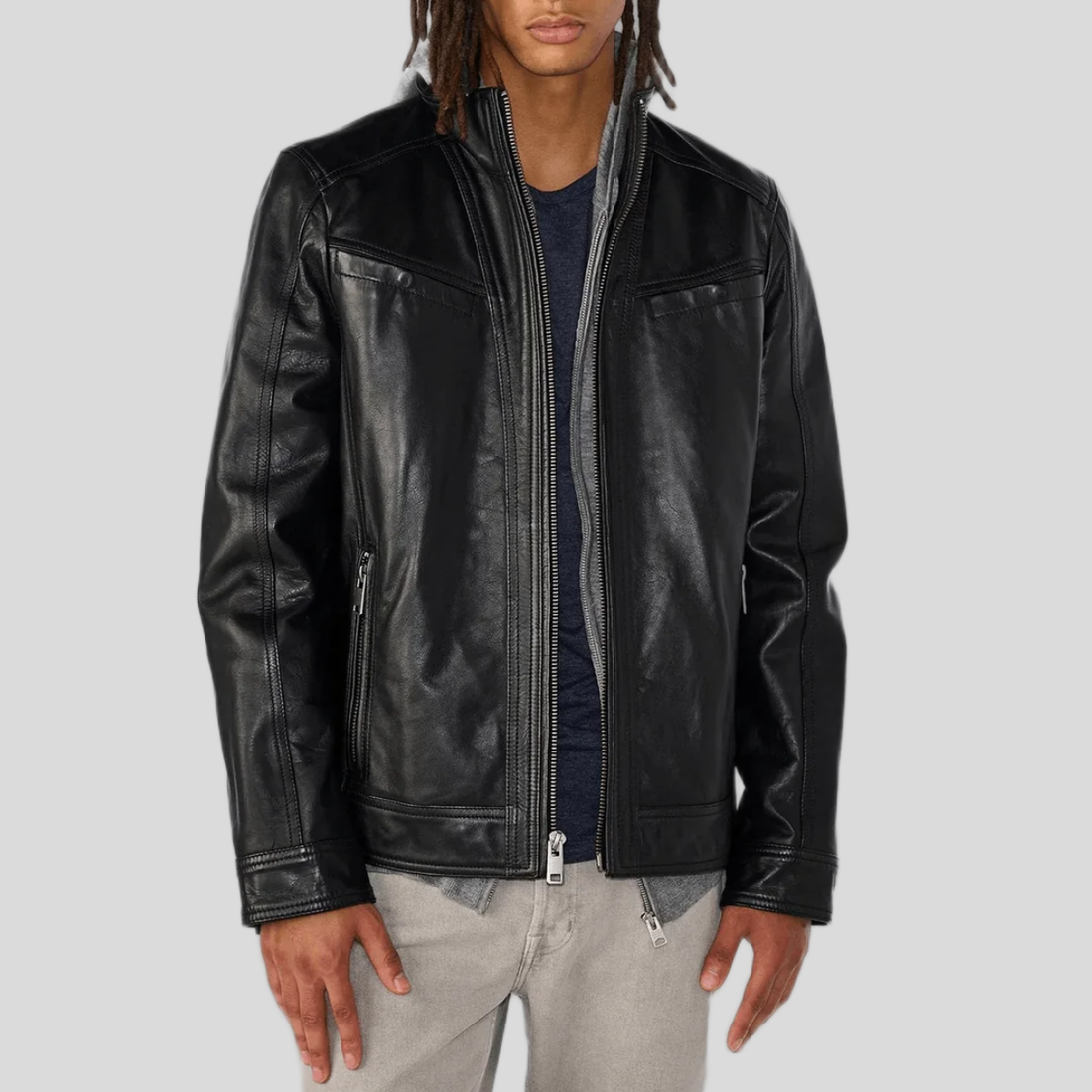 Men's Sean Vintage Leather Racer Jacket - Black