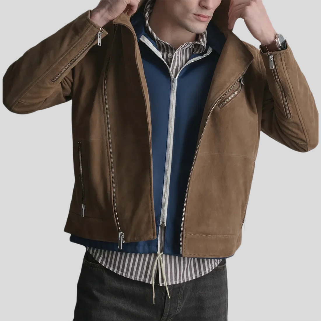 Men's Joss Suede Moto Jacket - Cognac