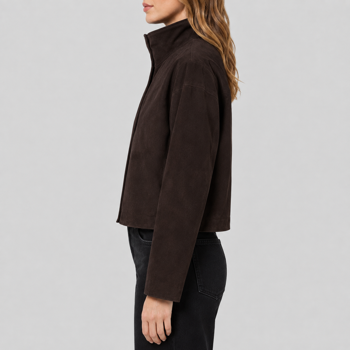 Women's 70s Americana Suede Funnel Neck Jacket
