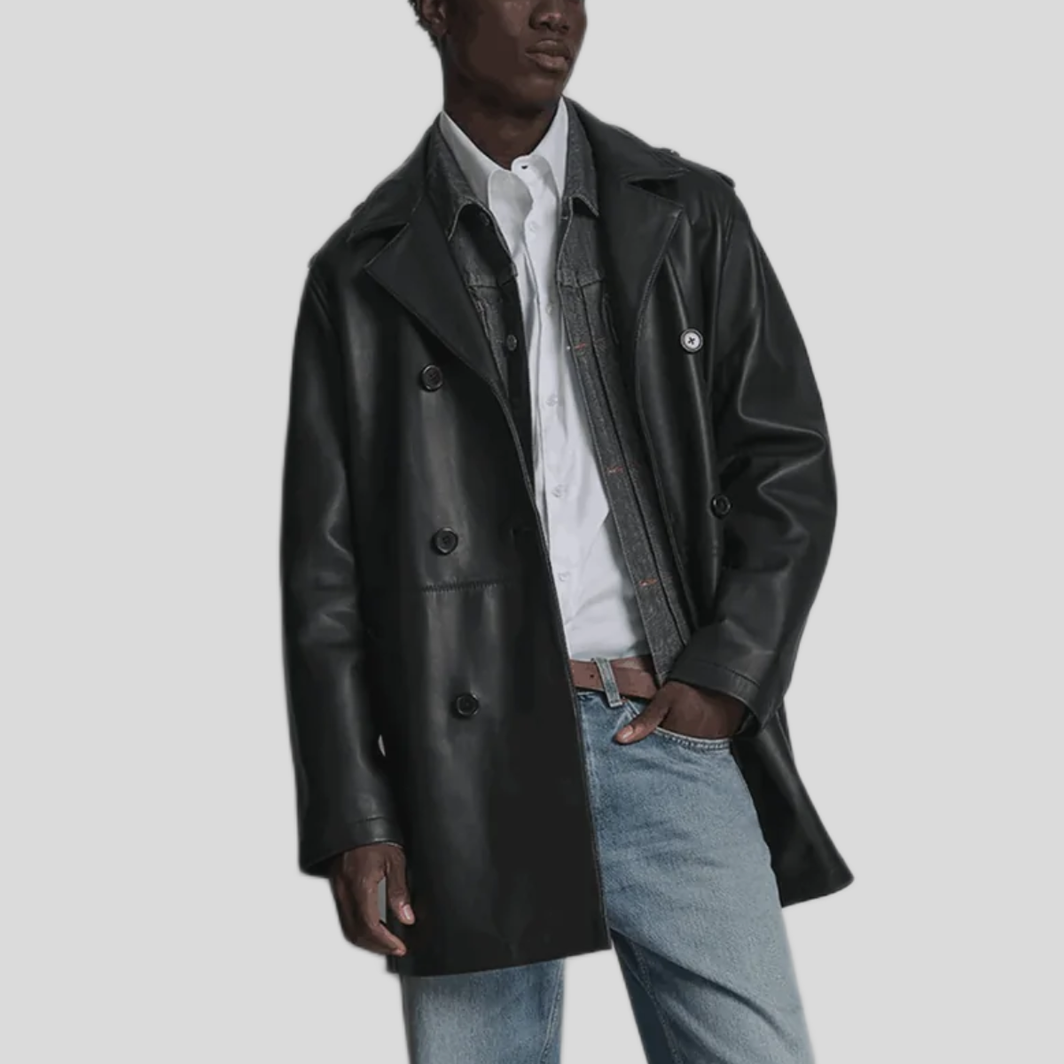 Men's Otto Leather Double-Breasted Short Car Coat