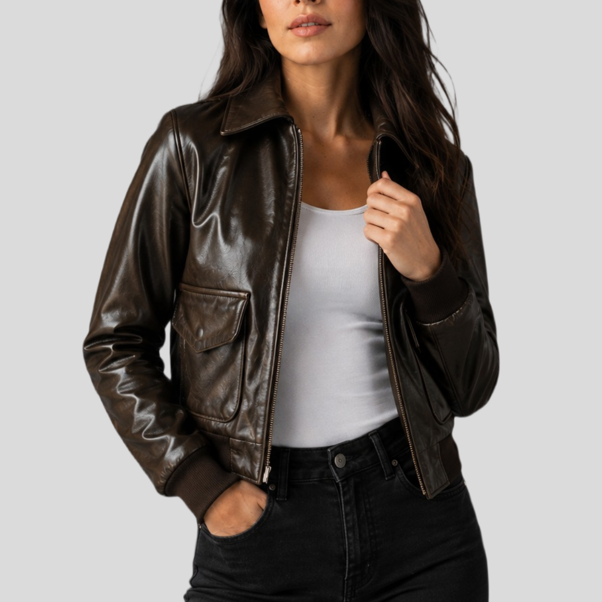 Women's Vintage Sheepskin Leather Bomber Jacket