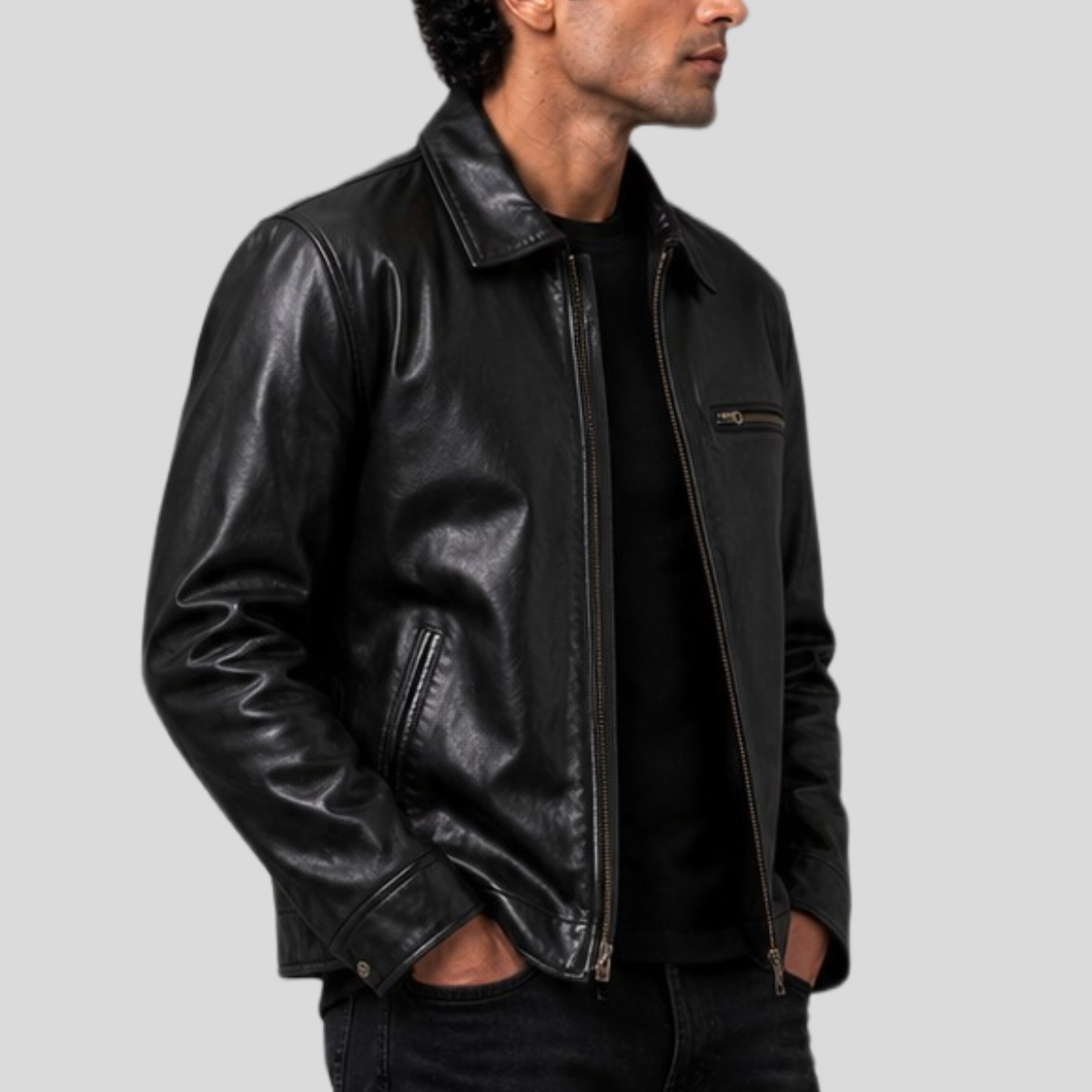 Men's Vintage Sheepskin Leather Motorcycle Jacket