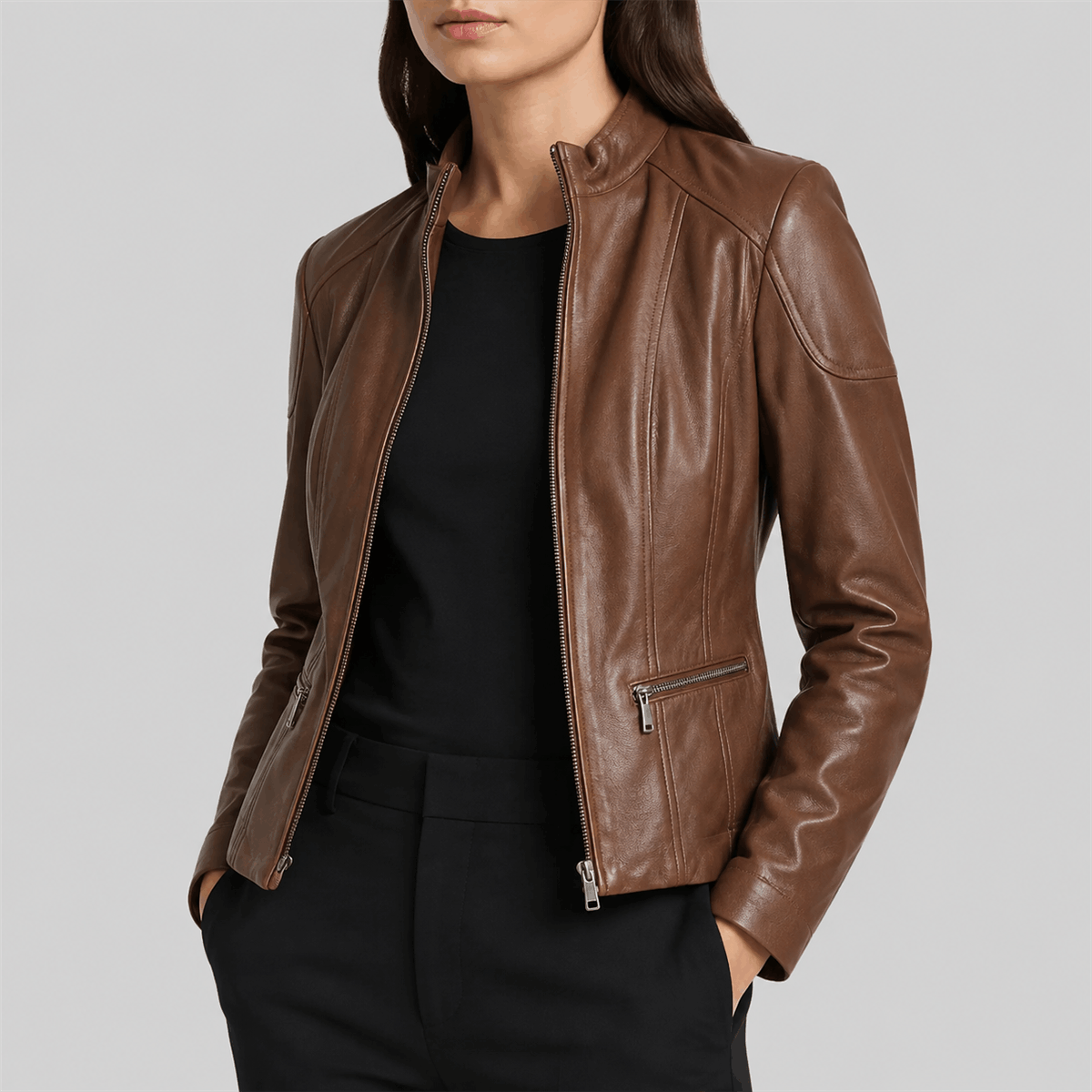 Women’s Topstitched Leather Scuba Jacket